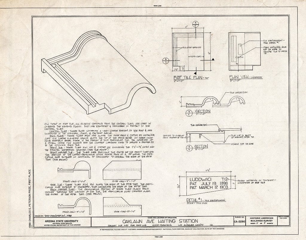 Blueprint HABS Cal,19-PASAS,2- (Sheet 5 of 5) - Oaklawn Avenue Waiting Station, Oaklawn Avenue at Fair Oaks Avenue, South Pasadena, Los Angeles County, CA
