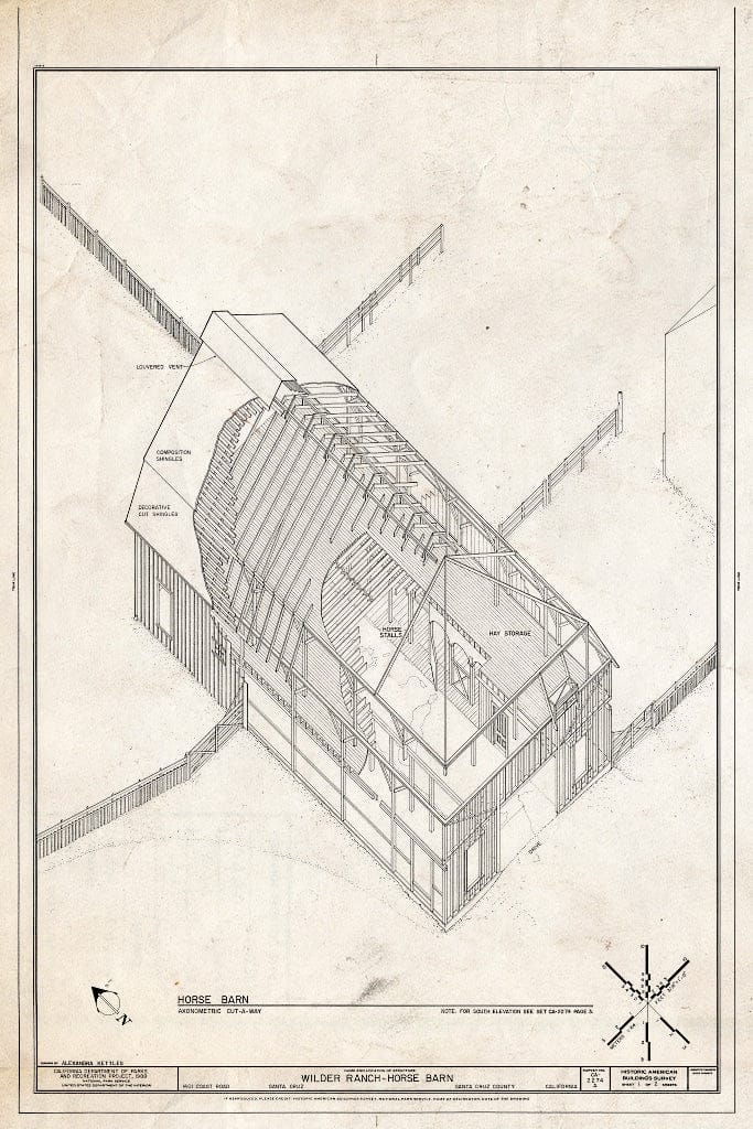Blueprint HABS Cal,44-SACRU,3-A- (Sheet 1 of 2) - Wilder Ranch, Horse Barn, 1401 Coast Road, Santa Cruz, Santa Cruz County, CA