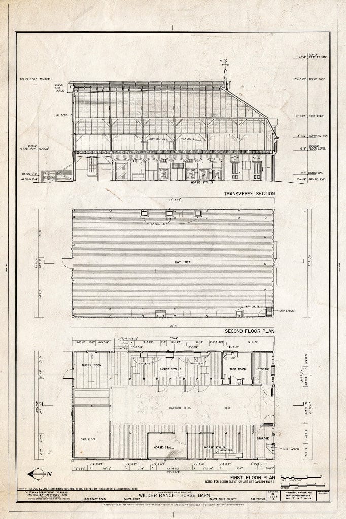 Blueprint HABS Cal,44-SACRU,3-A- (Sheet 2 of 2) - Wilder Ranch, Horse Barn, 1401 Coast Road, Santa Cruz, Santa Cruz County, CA