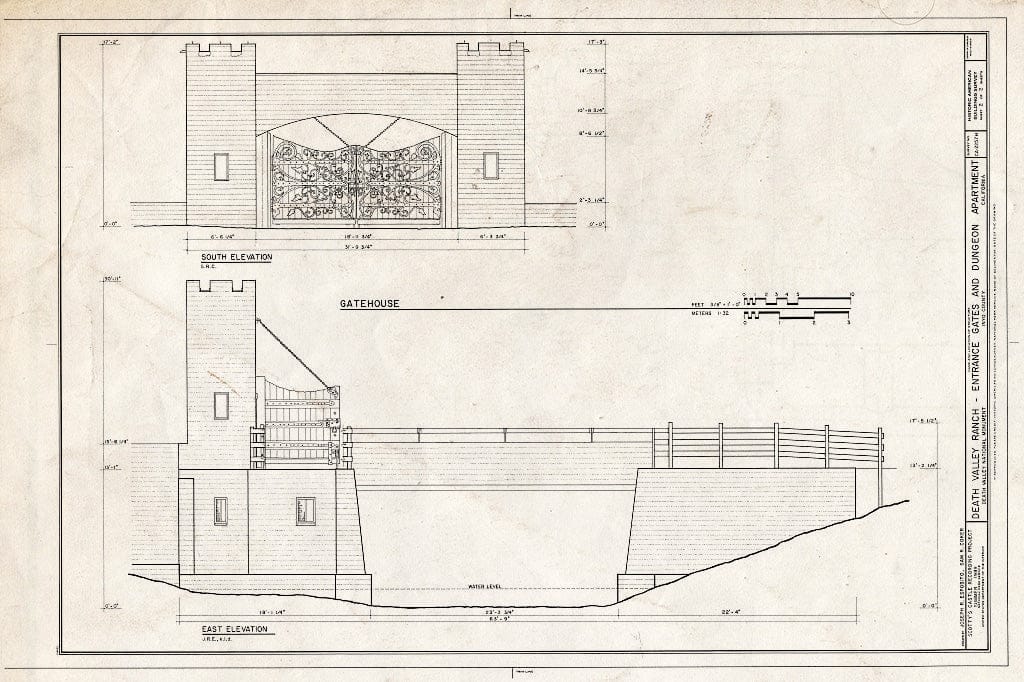 Blueprint HABS Cal,14-DVNM,1H- (Sheet 2 of 2) - Death Valley Ranch, Entrance Gates & Dungeon Apartment, Death Valley Junction, Inyo County, CA