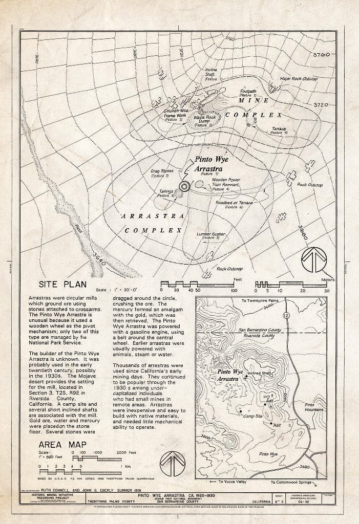 Blueprint Site Plan, Area Map - Pinto Wye Arrastra, Twentynine Palms, San Bernardino County, CA
