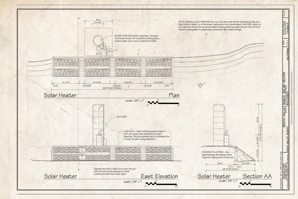 Blueprint HABS Cal,14-DVNM,1-K- (Sheet 1 of 1) - Death Valley Ranch, Solar Heater, Death Valley Junction, Inyo County, CA