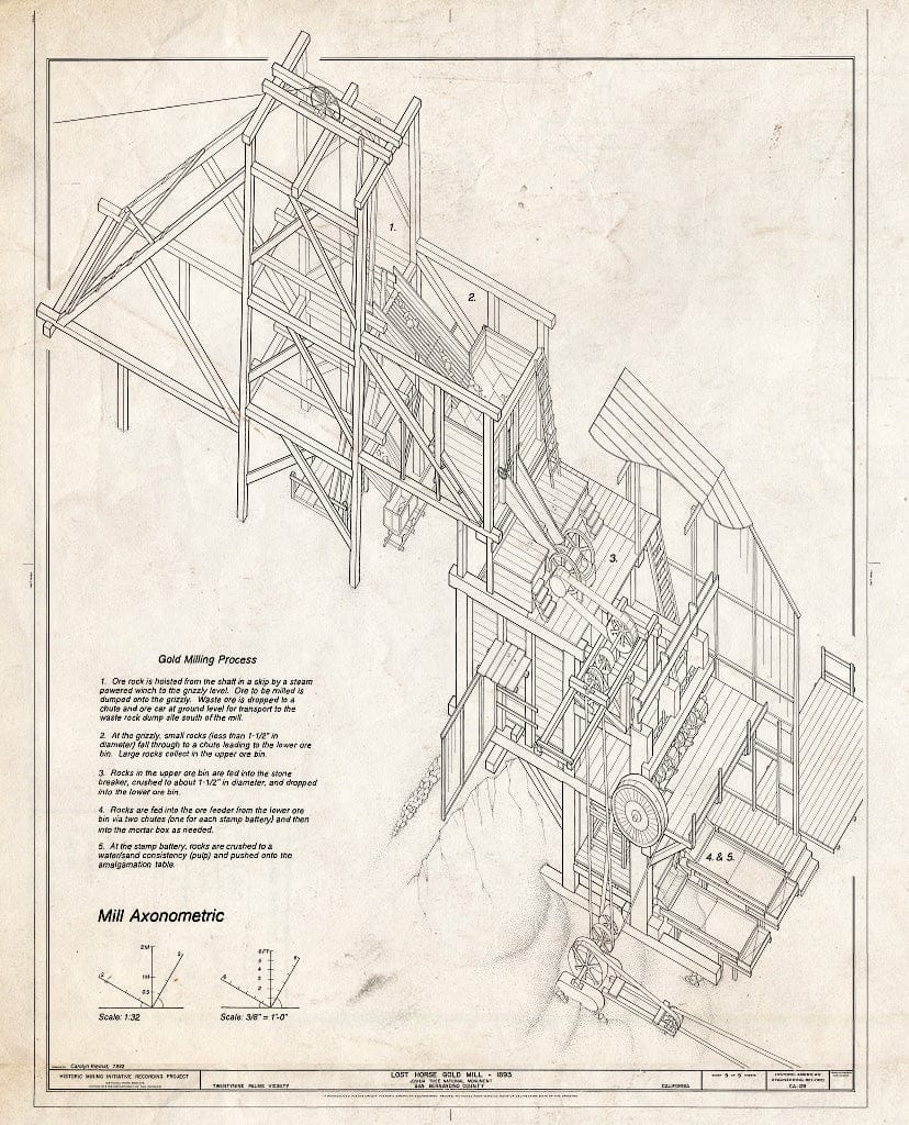 Blueprint Mill Axonometric - Lost Horse Gold Mill, Twentynine Palms, San Bernardino County, CA