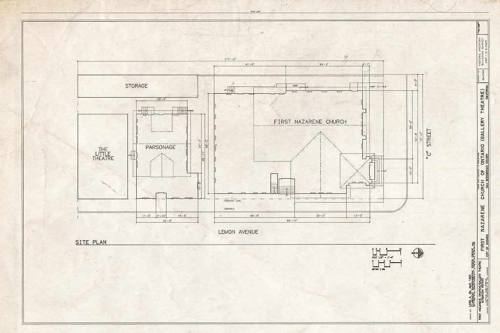 Blueprint HABS Cal,36-ONT,2- (Sheet 1 of 3) - First Nazarene Church of Ontario, 126 East C Street, Ontario, San Bernardino County, CA