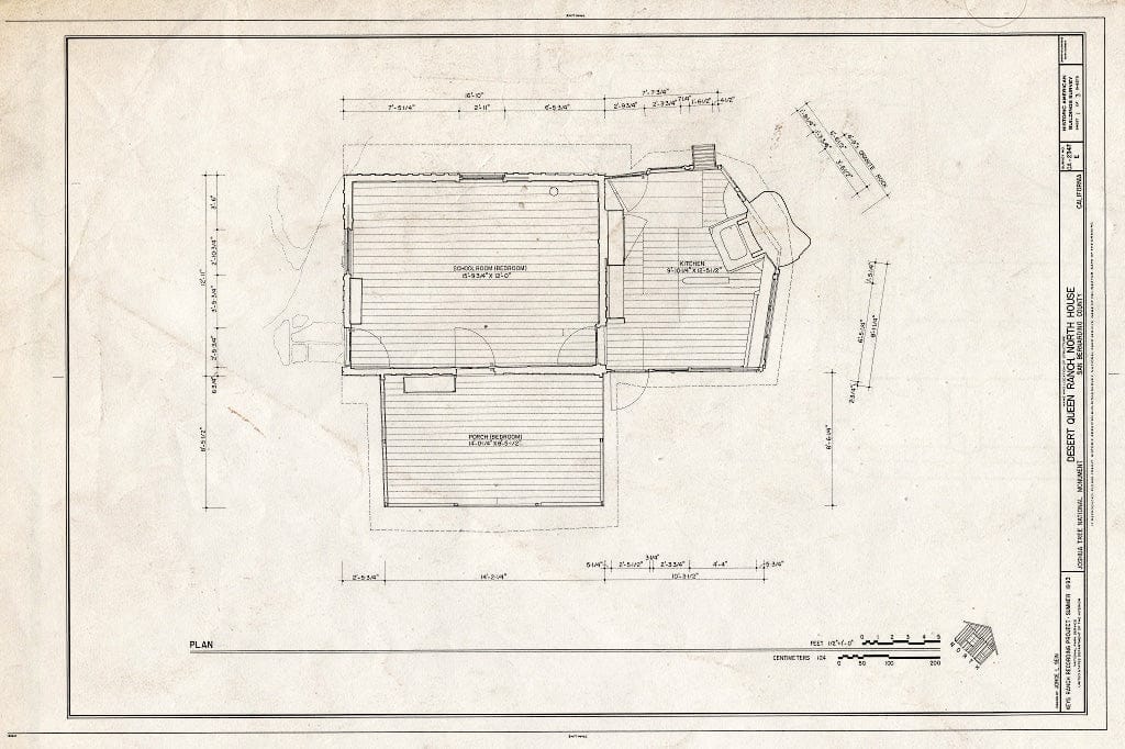 Blueprint HABS Cal,36-TNPAL.V,1E- (Sheet 1 of 3) - Desert Queen Ranch, North House, Twentynine Palms, San Bernardino County, CA
