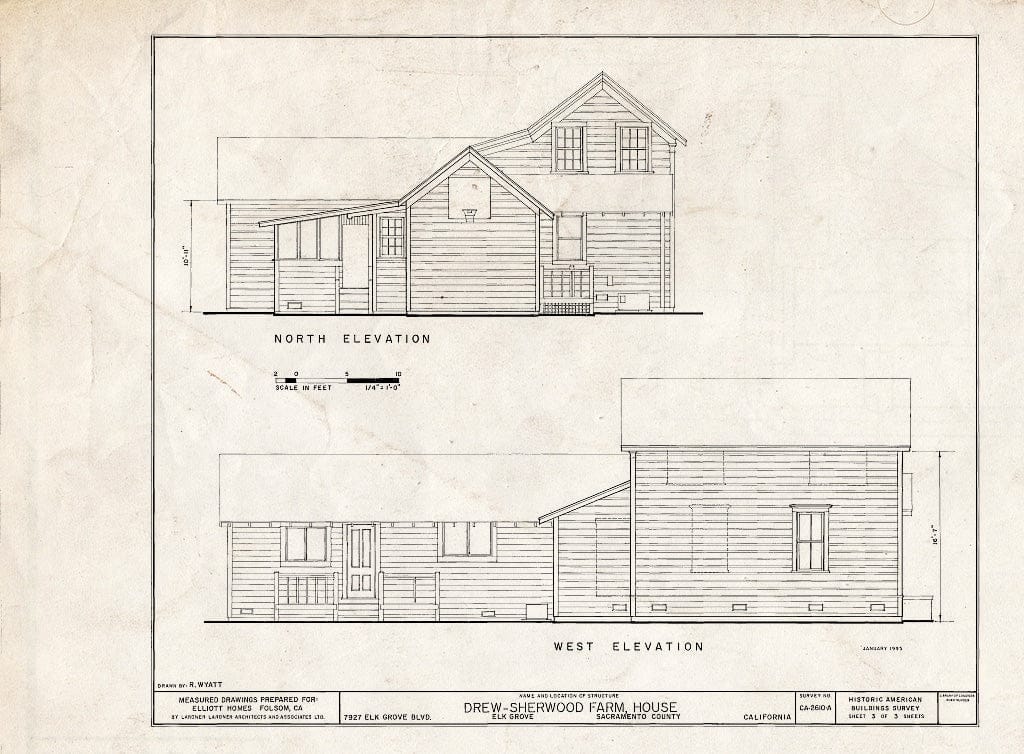 Blueprint HABS Cal,34-ELKGR.V,1A- (Sheet 3 of 3) - Drew-Sherwood Farm, House, 7927 Elk Grove Boulevard, Elk Grove, Sacramento County, CA