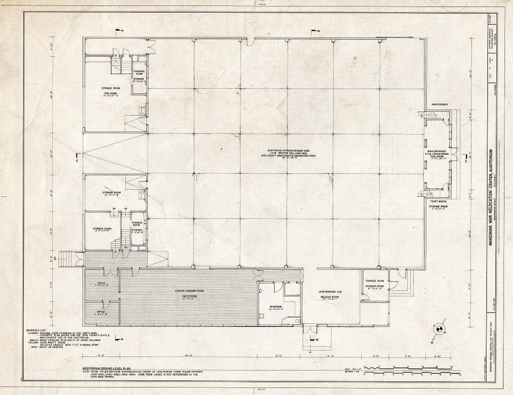 Blueprint HABS Cal,14-INDEP.V,1A- (Sheet 1 of 9) - Manzanar War Relocation Center, Auditorium, Independence, Inyo County, CA