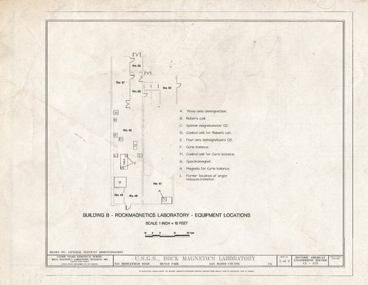 Blueprint 2. Equipment Locations - U.S. Geological Survey, Rock Magnetics Laboratory, 345 Middlefield Road, Menlo Park, San Mateo County, CA
