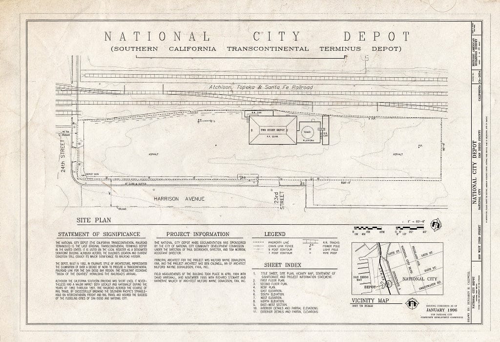 Blueprint HABS Cal,37-NATC,5- (Sheet 1 of 11) - National City Depot, 900 West Twenty-Third Street, National City, San Diego County, CA