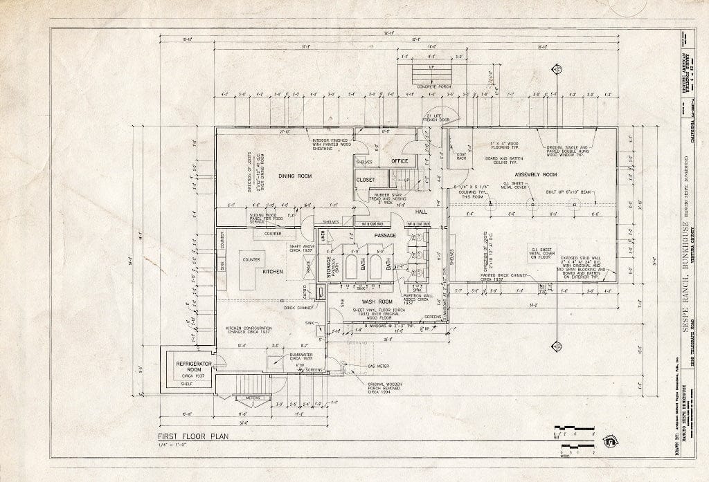 Blueprint HABS Cal,56-Film,1A- (Sheet 4 of 12) - Sespe Ranch, Bunkhouse, 2896 Telegraph Road, Fillmore, Ventura County, CA