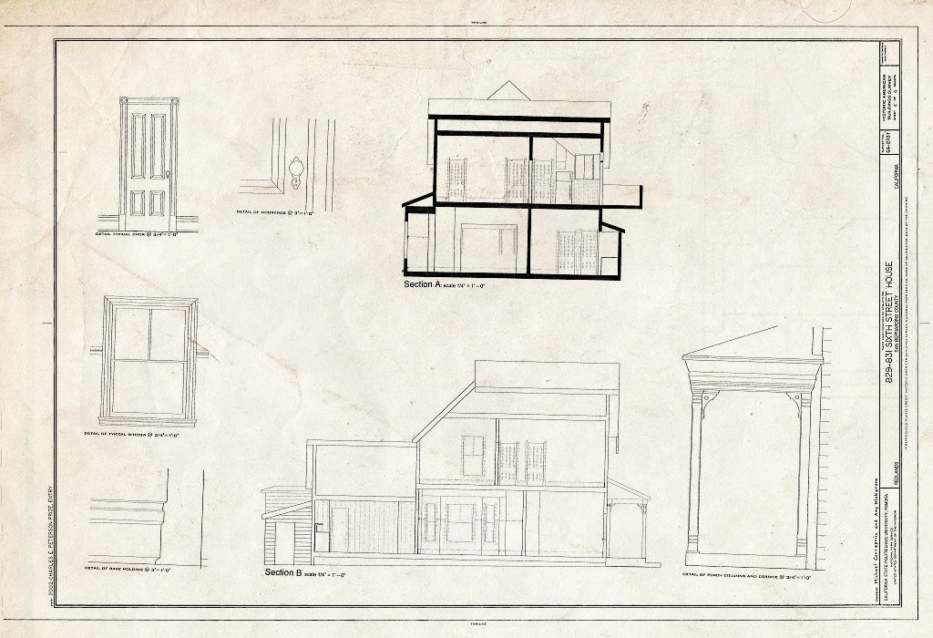 Blueprint HABS CA-2737 (Sheet 4 of 4) - 829-831 Sixth Street (House), Redlands, San Bernardino County, CA