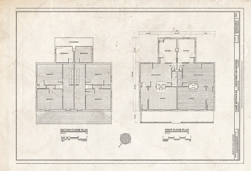 Blueprint HABS CA-1841-B (Sheet 2 of 5) - Camp Reynolds, Officers' Quarters, Angel Island State Park, Angel Island, Marin County, CA