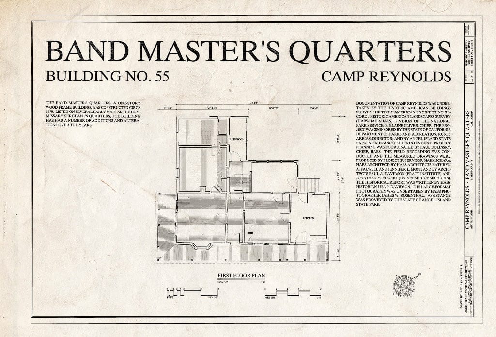 Blueprint HABS CA-1841-E (Sheet 1 of 2) - Camp Reynolds, Band Master's Quarters, Angel Island State Park, Angel Island, Marin County, CA