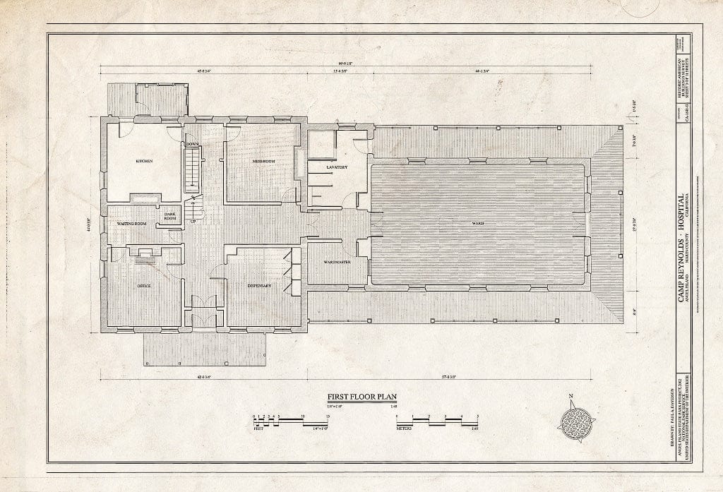 Blueprint HABS CA-1841-G (Sheet 3 of 11) - Camp Reynolds, Hospital, Angel Island State Park, Angel Island, Marin County, CA