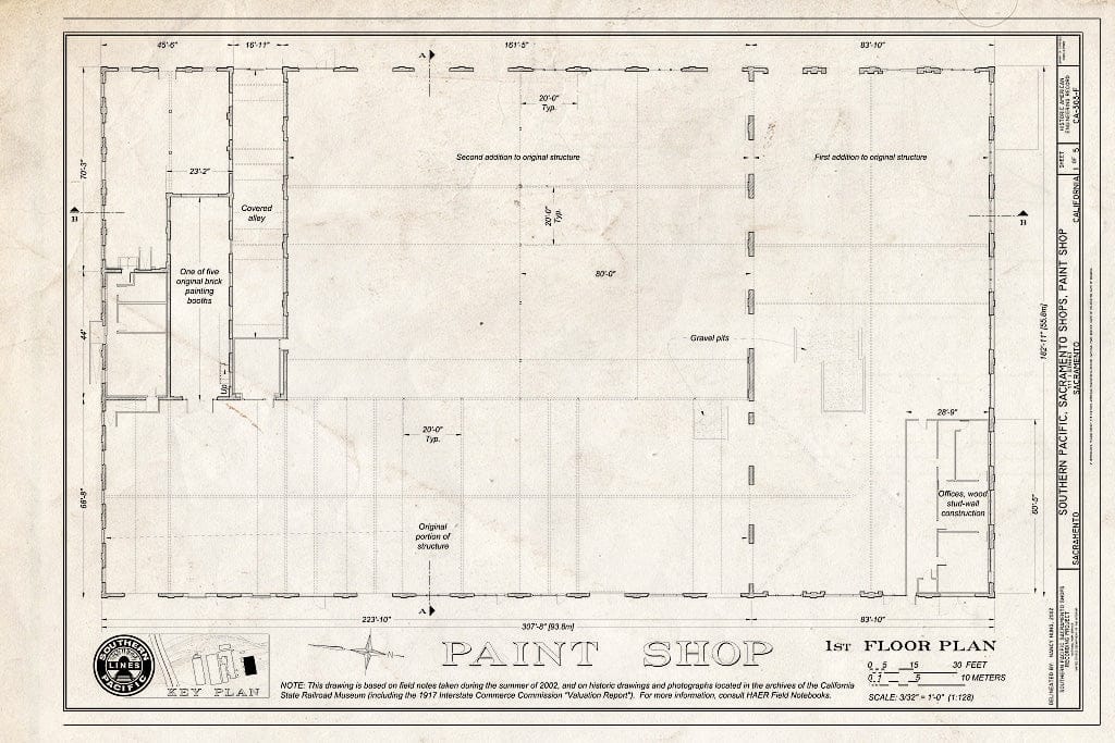 Blueprint Paint Shop 1st Floor Plan - Southern Pacific, Sacramento Shops, Paint Shop, 111 I Street, Sacramento, Sacramento County, CA