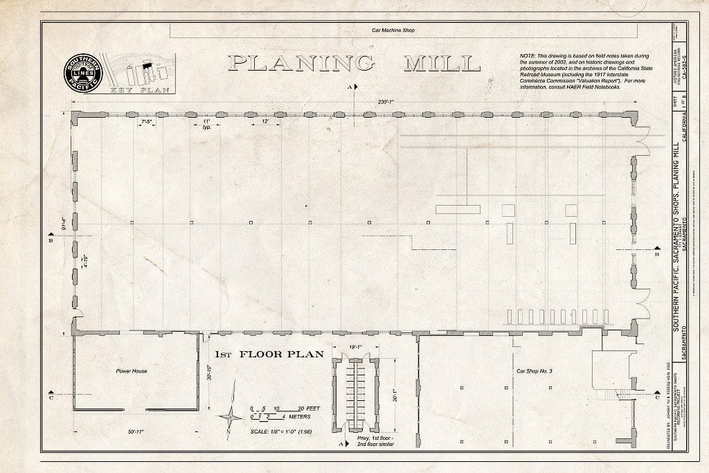 Blueprint Planing Mill 1st Floor Plan - Southern Pacific, Sacramento Shops, Planing Mill, 111 I Street, Sacramento, Sacramento County, CA