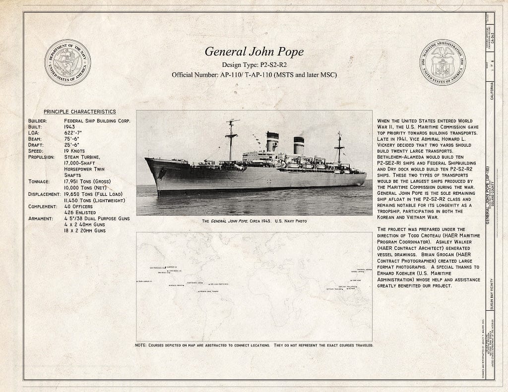 Blueprint Title Sheet - General John Pope, Suisun Bay Reserve Fleet, Benicia, Solano County, CA