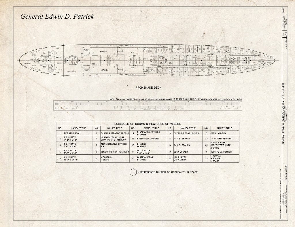 Blueprint Promenade Deck Plan - General Edwin D. Patrick, Suisun Bay Reserve Fleet, Benicia, Solano County, CA