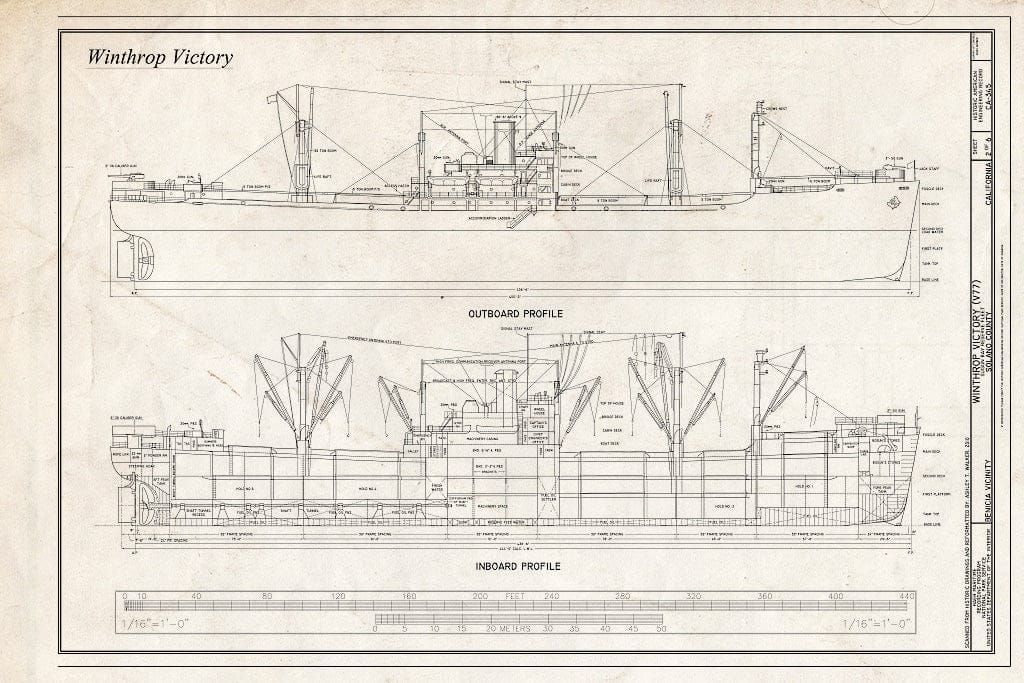 Blueprint Outboard Profile, Inboard Profile - Winthrop Victory, Suisun Bay Reserve Fleet, Benicia, Solano County, CA