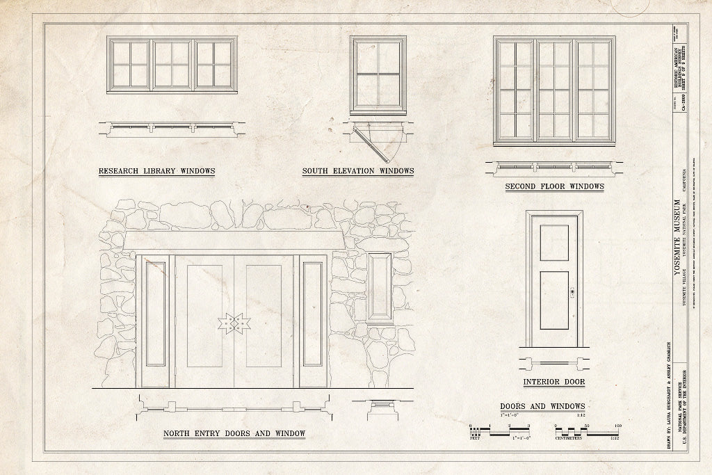 Blueprint Window & Door Details - Yosemite Museum, 9037 Village Drive, Yosemite Village, Mariposa County, CA