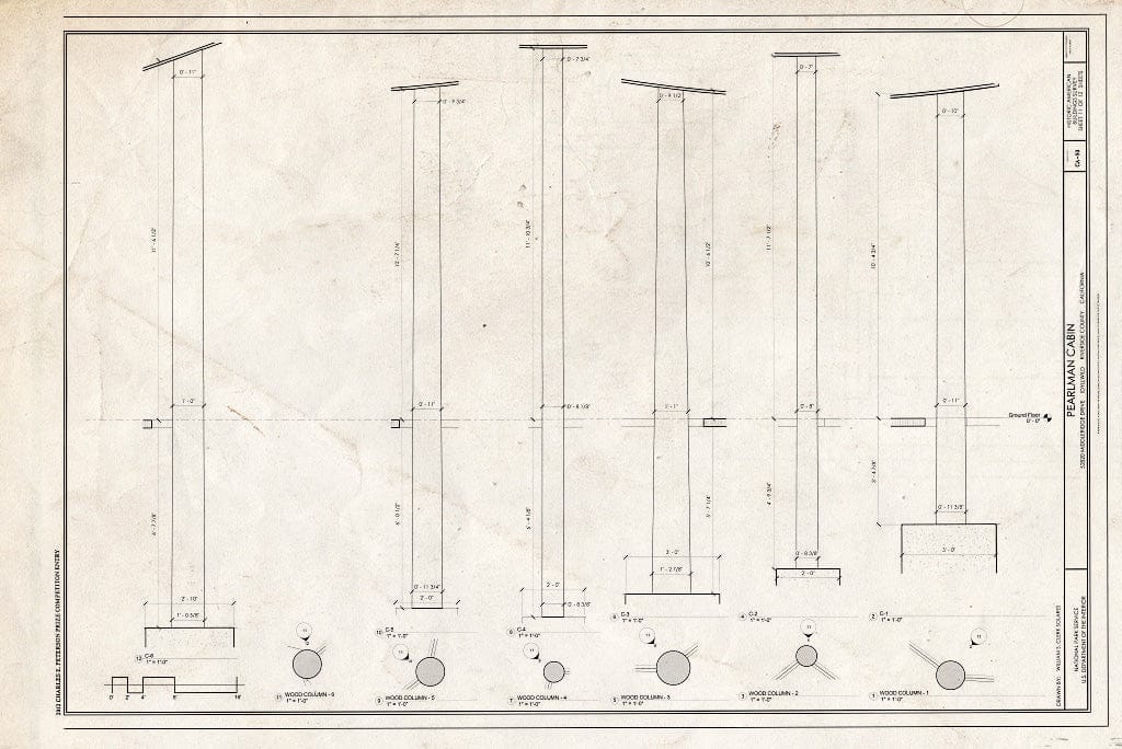 Blueprint Taper Wood Columns Dimensions - Pearlman Cabin, 52820 Middleridge Drive, Idyllwild, Riverside County, CA