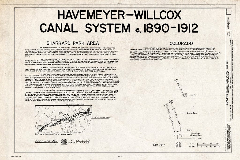 Blueprint HAER Colo,23-RIF.V,1- (Sheet 1 of 8) - Havemeyer-Willcox Canal System, Rifle, Garfield County, CO