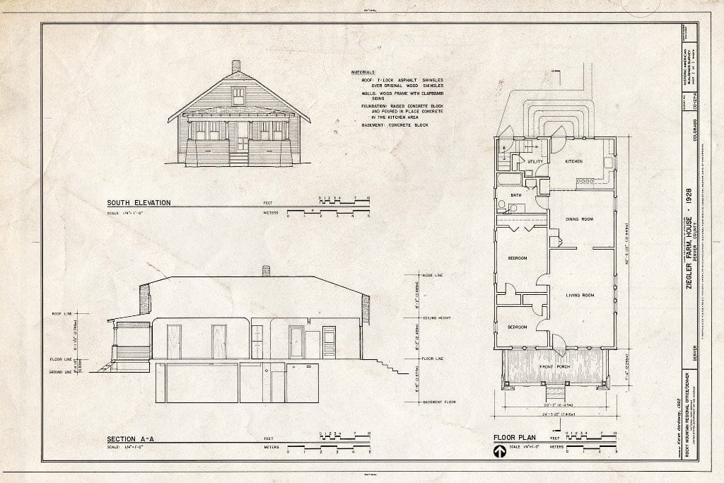 Blueprint HABS Colo,16-DENV,76A- (Sheet 1 of 1) - Ziegler Farm, House, North Side of Seventy-Second Avenue, west of Hudson Road, Denver, Denver County, CO