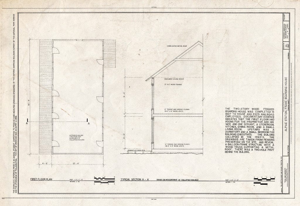 Blueprint HABS Colo,26-PITK.V,1F- (Sheet 1 of 2) - Alpine Station, Frame Boarding House, Pitkin, Gunnison County, CO