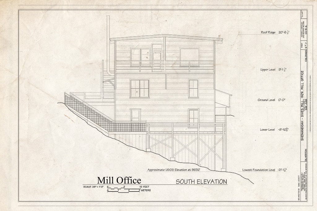 Blueprint Mill Office: South Elevation - Shenandoah-Dives Mill, Mill Office, 135 County Road 2, Silverton, San Juan County, CO