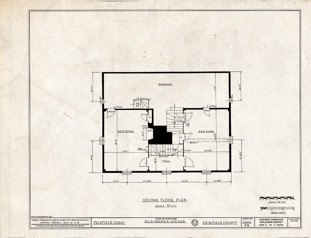 Blueprint HABS Conn,1-FAIRF,10- (Sheet 2 of 10) - David Ogden House, 1520 Bronson Road, Fairfield, Fairfield County, CT