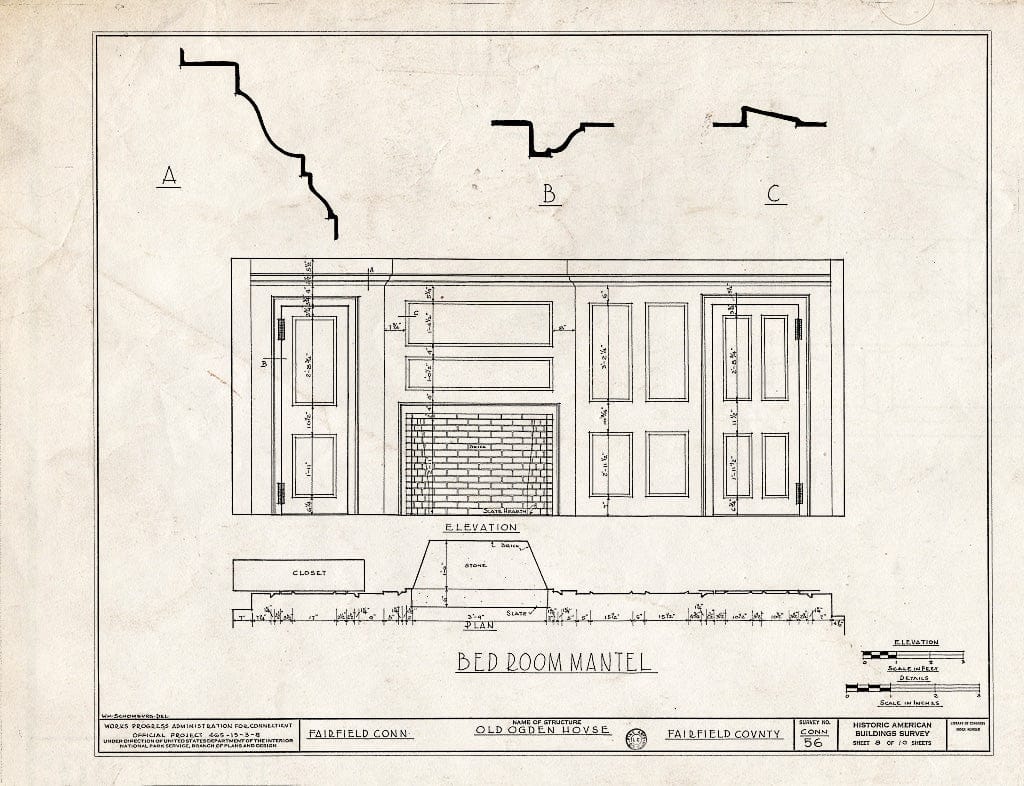 Blueprint HABS Conn,1-FAIRF,10- (Sheet 8 of 10) - David Ogden House, 1520 Bronson Road, Fairfield, Fairfield County, CT