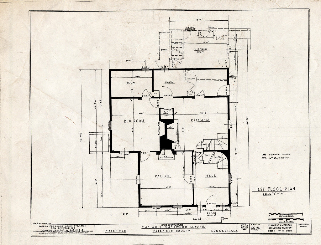 Blueprint HABS Conn,1-FAIRF,8- (Sheet 1 of 11) - Hull Sherwood House, 762 Mill Hill Road, Fairfield, Fairfield County, CT