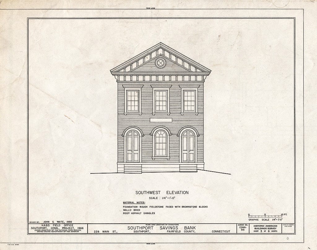 Blueprint HABS Conn,1-SOUPO,24- (Sheet 3 of 6) - Southport Savings Bank, 226 Main Street, Southport, Fairfield County, CT