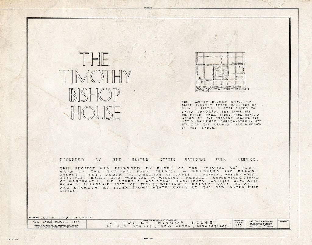 Blueprint HABS Conn,5-NEWHA,27- (Sheet 1 of 5) - Timothy Bishop House, Elm Street, New Haven, New Haven County, CT