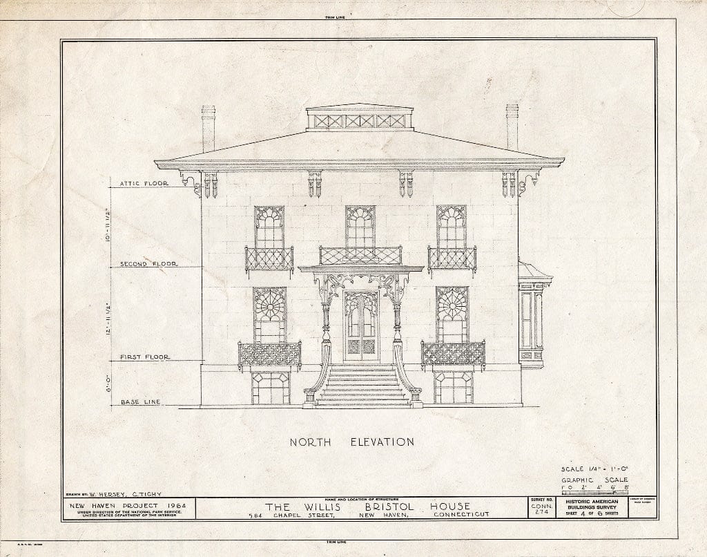 Blueprint HABS Conn,5-NEWHA,26- (Sheet 4 of 6) - Willis Bristol House, 584 Chapel Street, New Haven, New Haven County, CT