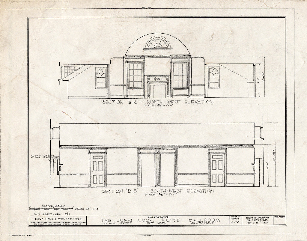 Blueprint HABS Conn,5-NEWHA,13- (Sheet 3 of 5) - John Cook House (Ballroom), 35 Elm Street, New Haven, New Haven County, CT