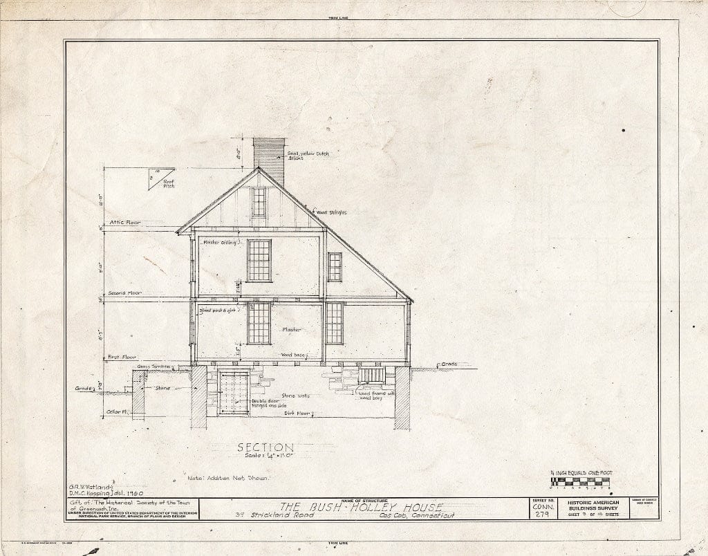 Blueprint Section - Bush-Holley House, 39 Strickland Road, Cos Cob, Fairfield County, CT