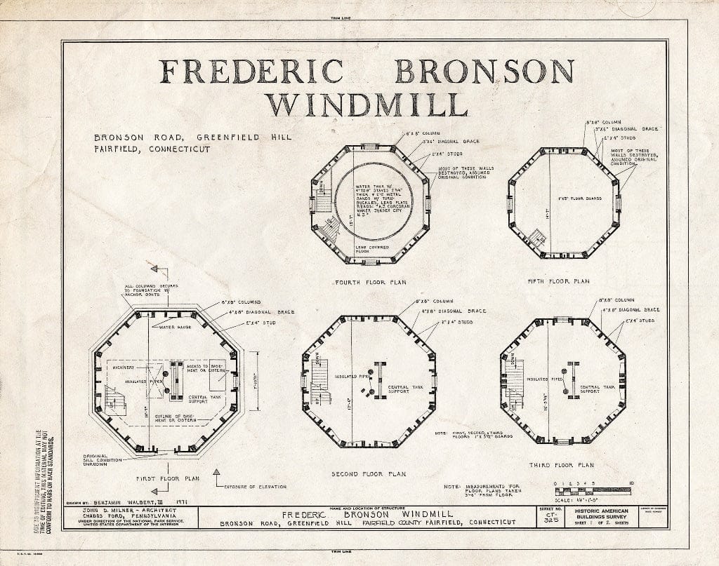 Blueprint HABS Conn,1-FAIRF,14- (Sheet 1 of 2) - Frederic Bronson Windmill, 3015 Bronson Road, Fairfield, Fairfield County, CT