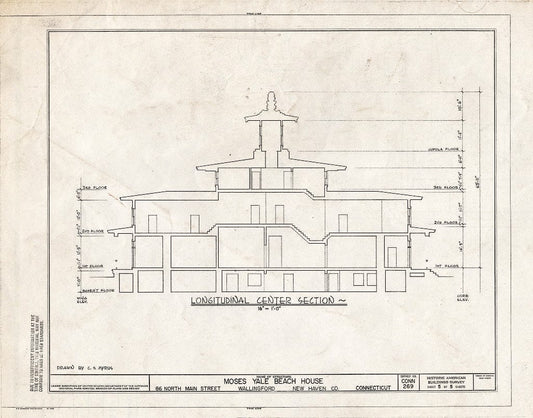 Blueprint 5. Longitudinal Center Section - Moses Yale Beach House, 86 North Main Street, Wallingford, New Haven County, CT