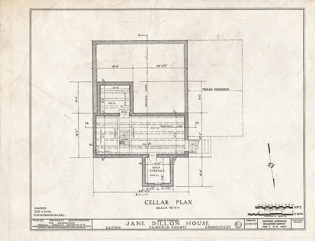 Blueprint HABS Conn,1-EATO,2- (Sheet 1 of 11) - Jane Dillon House, Rock House Road, Easton, Fairfield County, CT