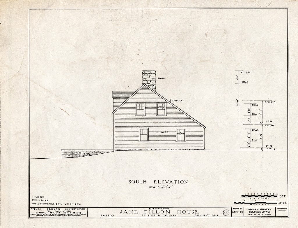 Blueprint HABS Conn,1-EATO,2- (Sheet 6 of 11) - Jane Dillon House, Rock House Road, Easton, Fairfield County, CT