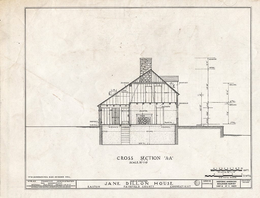 Blueprint HABS Conn,1-EATO,2- (Sheet 8 of 11) - Jane Dillon House, Rock House Road, Easton, Fairfield County, CT
