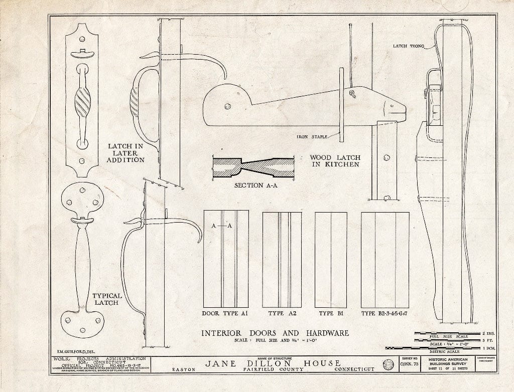 Blueprint HABS Conn,1-EATO,2- (Sheet 11 of 11) - Jane Dillon House, Rock House Road, Easton, Fairfield County, CT