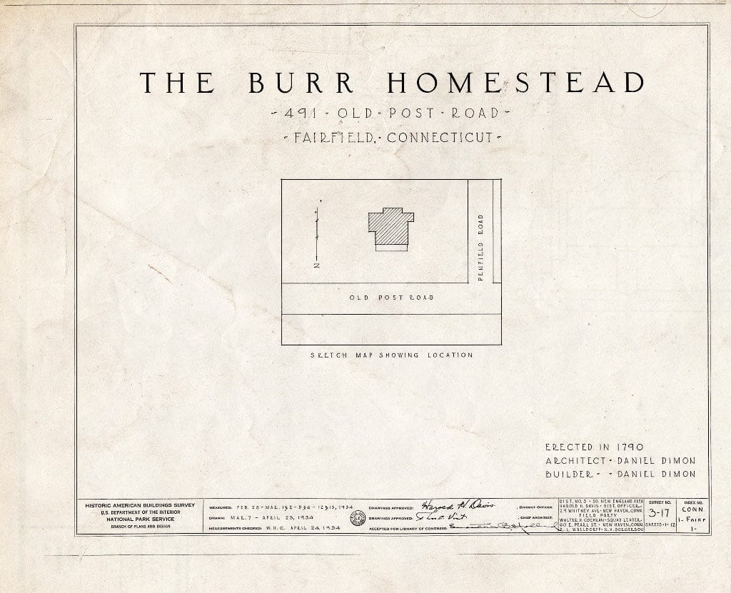 Blueprint HABS Conn,1-FAIRF,1- (Sheet 0 of 12) - Thaddeus Burr Homestead, 491 Old Post Road, Fairfield, Fairfield County, CT