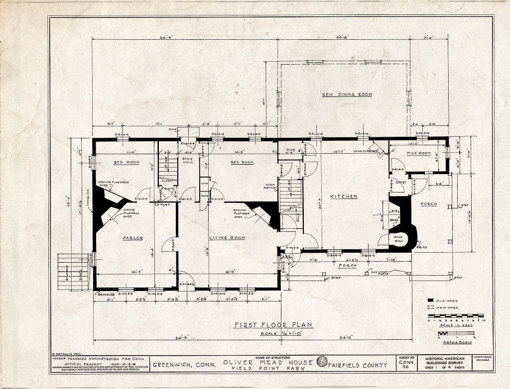 Blueprint HABS Conn,1-GREWI.V,1- (Sheet 1 of 8) - Abraham D. Mead House, Field Point Park Vicinity, Greenwich, Fairfield County, CT