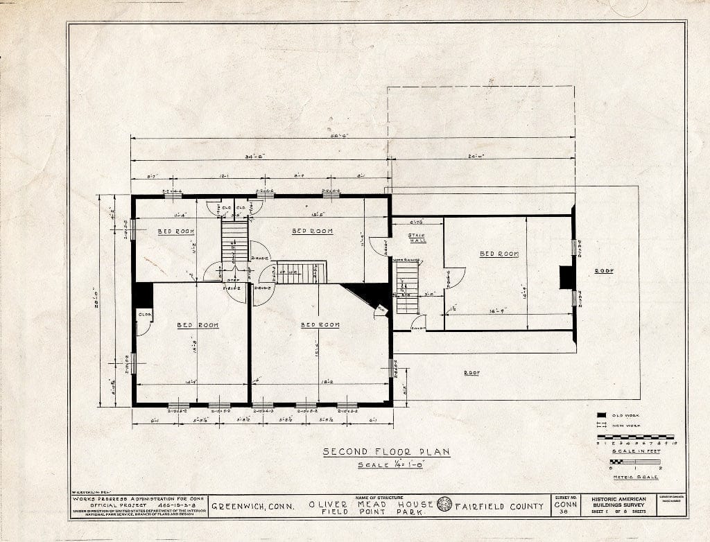 Blueprint HABS Conn,1-GREWI.V,1- (Sheet 2 of 8) - Abraham D. Mead House, Field Point Park Vicinity, Greenwich, Fairfield County, CT