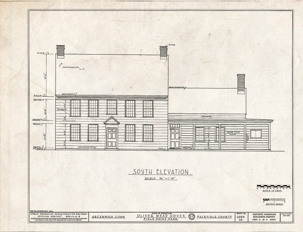 Blueprint HABS Conn,1-GREWI.V,1- (Sheet 3 of 8) - Abraham D. Mead House, Field Point Park Vicinity, Greenwich, Fairfield County, CT