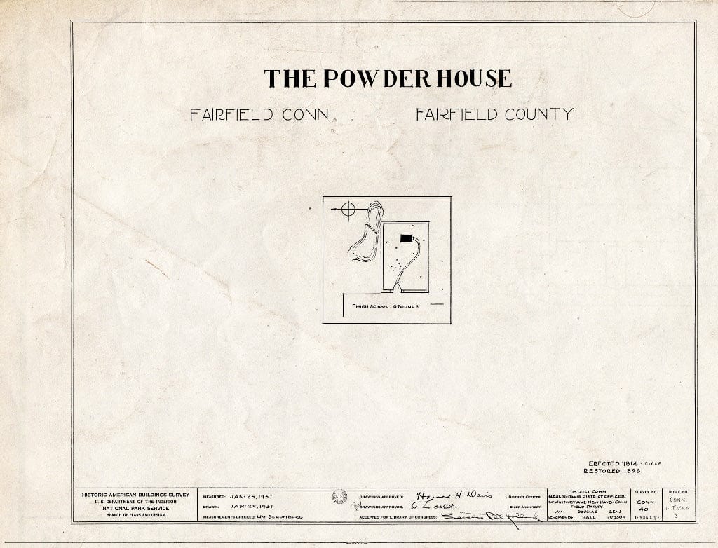 Blueprint HABS Conn,1-FAIRF,3- (Sheet 0 of 1) - Powder House, Center Street, Fairfield, Fairfield County, CT