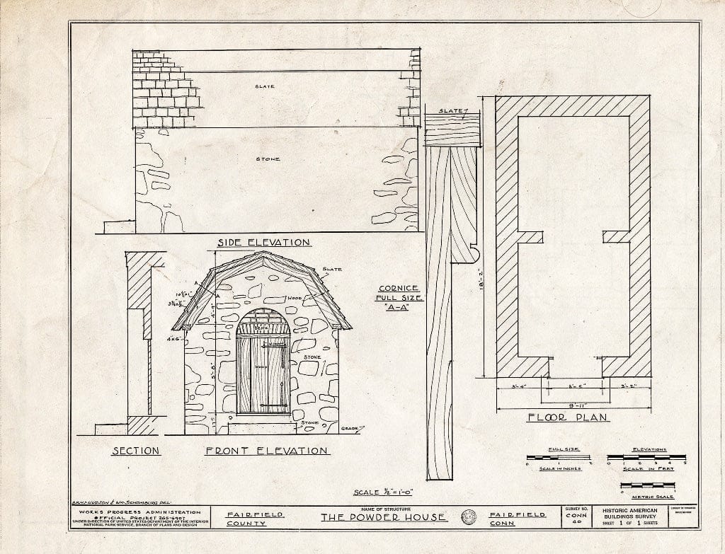 Blueprint HABS Conn,1-FAIRF,3- (Sheet 1 of 1) - Powder House, Center Street, Fairfield, Fairfield County, CT