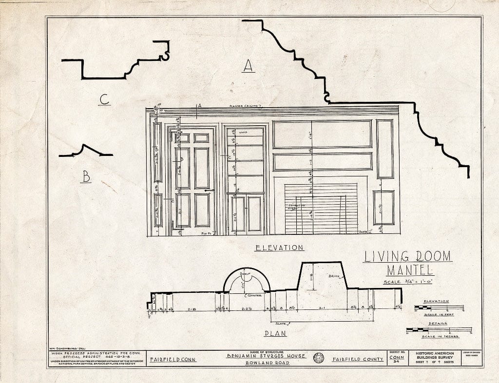 Blueprint HABS Conn,1-FAIRF,9- (Sheet 7 of 9) - Benjamin Sturges House, 13 Rowland Road, Fairfield, Fairfield County, CT